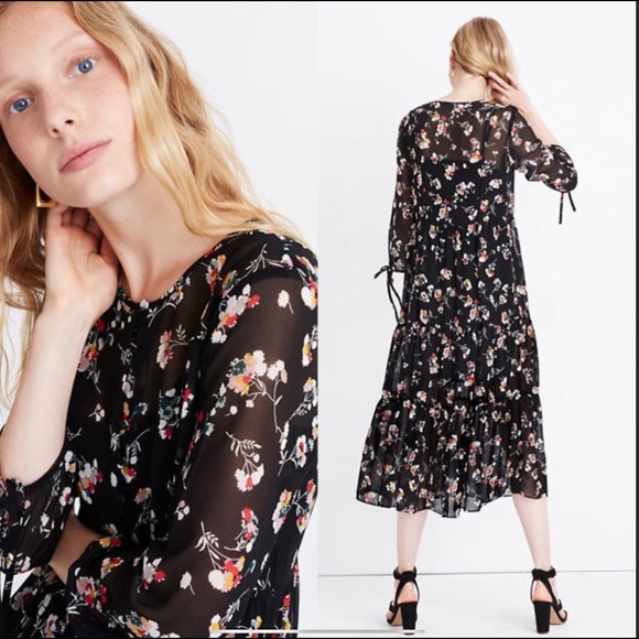 Madewell Sheer Midi Tier Dress Carnation Toss XS - Picture 1 of 5